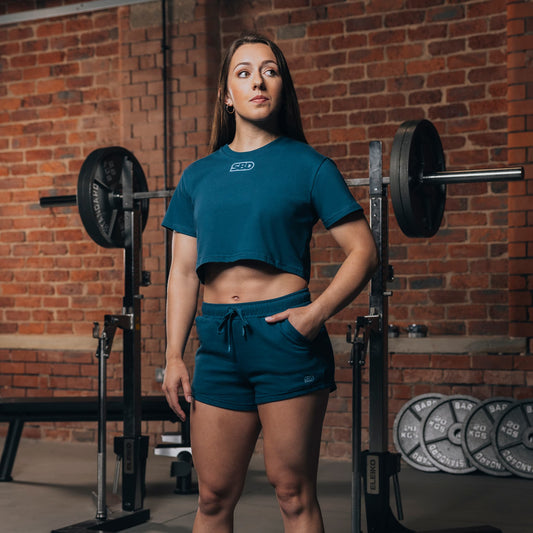 Crop top para mujer azul marino entrenamiento