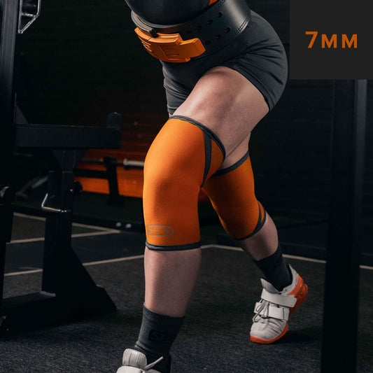 Rodilleras Forge SBD color naranja entrenamiento de gym crossfit o powerlifting